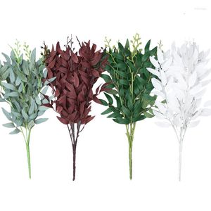 Flores decorativas Folhas de buquê de salgueiro artificial Folhas falsas para casa de casamento de casamentos de Natal Vine Faux Plants Flet