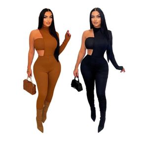 2023 Träningsoveraller för kvinnor Sexiga Linne Jumpsuits Två 2-delade Set Vår Sommar Kläder Casual Slim One Piece Outfits Hollow Out Rompers Grossistvaror 9295