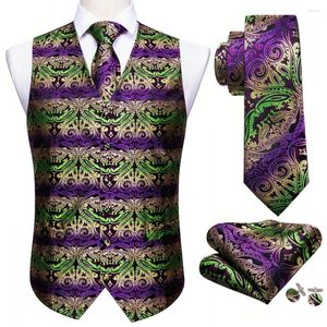 Kamizelki męskie fioletowa jedwabna kamizelka kamizelki mężczyzn szczupły garnitur czarny paisley krawat chusteczka mankiety