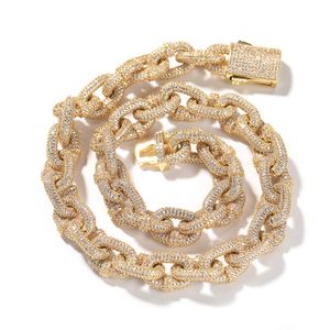 Mode Halskette 14mm Iced Out Zirkon Gliederkette Gold Versilbert Kubanische Ketten Herren Bling Schmuck Geschenk