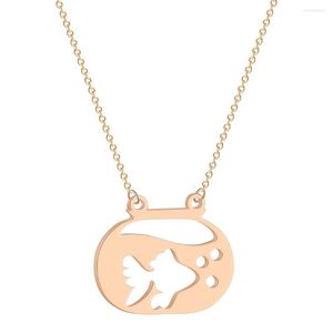 Pendant Necklaces Goldfish In Fishbowl Necklace Stainless Steel Outline Fish Bowl Water Bathtub Shape For Women Jewelry