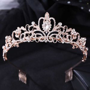 Tiaras Rose Gold Colours Wedding Royal Queen Prom Diodem Bridal Tiaras Combs Heakddress Bride Crown Hair Bejdia Akcesoria Z0220