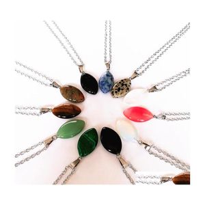 Naszyjniki wisiorek owalny liść turkus naturalny kwarc kryształowy różowy kamienny naszyjnik biżuteria dla kobiet