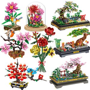 Bloklar Çiçek Buket Pot Bitki Succulents Bonsai Ağaç Binaları Bahçe Yaratıcı Model Tuğlalar Moc Diy oyuncakları Yetişkinler için Hediyeler 230217