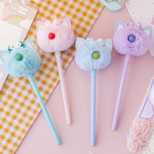 Creative Cute Plush Bow Gel Pens 0.5mm Black Water Pen Signature Stationery Office Accessories