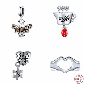 Pärlor Övriga assistent 925 Sterling Silver Shiny Bee Charm för original DIY -armbandhalsband eller Bangle -smycken gör europeisk stil annan