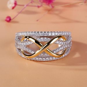Anéis de casamento Simples Tenty Style Fashion Two Tone Color Round Zircônia Anel de cobre Bowknot para mulheres Acessórias de jóias de noivado