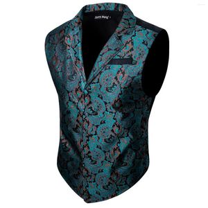 Men's Vests Teal Blue Mens Singlebreasted Paisly Silk Waistcoat Suit Collar Arrival Autumn Sleeveless Vest Barry.Wang Designer