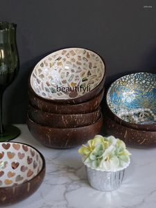 그릇 ZQVIETNAM HANDMADE SHELL COCONUT BOWL HALLWAY 키 저장 장식 창조적 공예