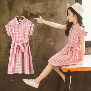 Vestidos de menina 2023 Crianças de verão para meninas Preppy vestido xadrez adolescentes de algodão roupas de princesa roupas da escola 4 6 8 10 12 14 anos