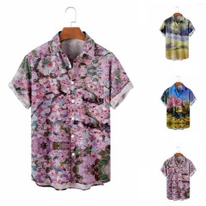 Men's T Shirts Shirt Paint Rendering 3D Digital Printing Hawaiian Men Short Sleeve