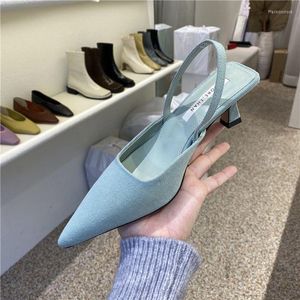 Sandals French High-heeled Shoes Pointed Toe Shallow Mouth Back Strap Thin Medium Heel Single Women's Korean Style