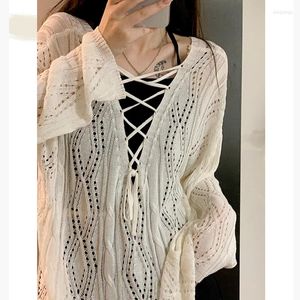 Women's T Shirts Knit Tops Thin Cut-out Sunscreen Blouse With Loose Cover Hollow-out Top For Women