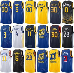 Heren Kinderen Gedrukt Basketbal Donte DiVincenzo Jersey 0 Patrick Baldwin Jr 7 Jonathan Kuminga 00 Klay Thompson 11 Poole 3 Draymond Groen 23 Team Blauw Zwart Wit Geel