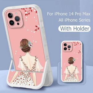 For iPhone 14 Pro Max Case Cover iPhone 13 12 11 Pro Max 14 Plus Mini X XS XR SE 7/8 Plus Case With Mobile Phone Holder Silicone Soft Shell Stand Support Wireless Charging