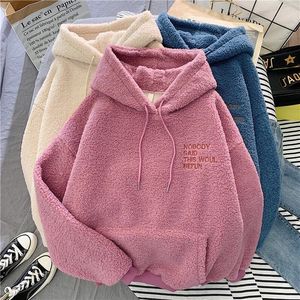 Kadın Hoodies Tişörtü Sonbahar Kış Kalın Sıcak Ceket Kadife Kaşmir Kadın Hoody Kazak Katı Mavi Kazak Rahat Üstler Bayan Gevşek Uzun Kollu 230217