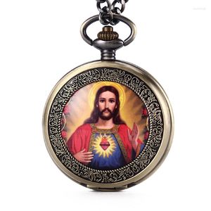 Pocket Watches 2023 Retro Classic Filho de Deus Jesus influencia as pessoas que assistem à cadeia FOB Catolicismo Catristo Fé Religiante Men presentes