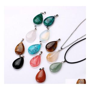Pendant Necklaces Natural Stone Water Drop Necklace Opal Tigers Eye Pink Quartz Crystal Chakra Reiki Healing Pendum Delivery Jewelry Dhiv5