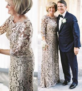 Elegant Plus Size Lace Column Mother of the Bride Dress - Crew Neck Long Formal Evening Gown, Custom Made