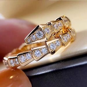 Classic Fashion for Men and Women with the Same Width Open Ring is Not Easy to Deform Lady Agkistrodon Polished Bone Full Diamond Pattern Couple Gift