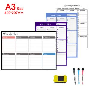 Whiteboards A3 Magnetic Magnetal Weekly Planner Marcadores de calendário Fridge Whiteboard