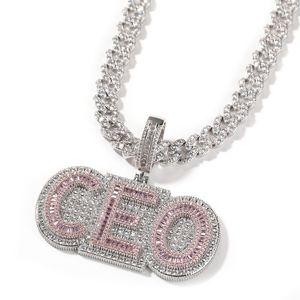 Hip Hop Iced Out CEO Halsband Anpassat namn Pendant Neckor Square Zircon Jewelry Gift