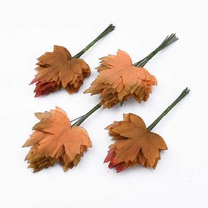 Decorative Flowers Wreaths 12pcs Fake Leaf Silk Green Leaves for Party Wedding Home Decoration Scrapbooking Craft Diy Gifts Box Cheap Artificial Plants T230217