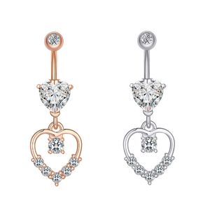 Pierścienie na guziki Navel Bell For Women Surgical Steel Long Dangle Love Heart Crystal Summer Beach Mash