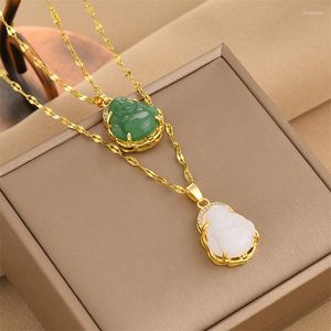 Pendant Necklaces Lucky Buddha Necklace For Women Female Street Accessories Stainless Steel CZ Wish To Friend Wife Girls
