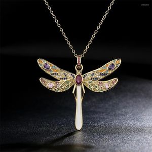 Pendanthalsband Köp 2023 Luxury Cz Zircon Pave Setting Big Size Dragonfly för kvinnor Guld Kopparkedjan halsbandsgåva