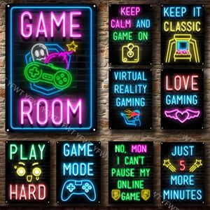 Mantenha a calma e o jogo no sinal de neon signo metal sinal em inglês Provérbios inspirados sinais citações da sala infantil decoração de quarto poste size personalizado 30x20 w01