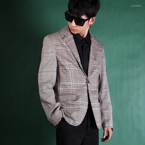 Men's Suits Men's Retro Houndstooth Visual Personality Tide Korean Male Casual Small Suit Men Plaid Slim Blazer Plus Size Jacket