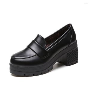Dress Shoes Single Shoe Women's 2023 in veelzijdige blokhakken Hoog hakken rond teen platform Soled Mary Jane Small Leather Women