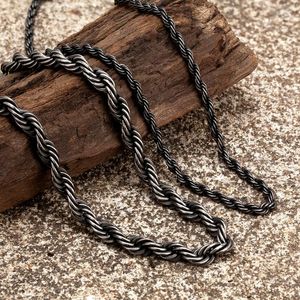 Chains MKENDN Locomotive Men Hip-Hop Vintage Oxidized Black Twisted Rope Chain Necklace Stainless Steel Waterproof Choker For Women