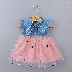 Kız Elbiseler 2023 Yaz Kız Elbise Yürümeye Başlayan Çocuklar Günlük Denim Top ve Tül Etek Giysileri Çocuklar Bebek fırfırlar prenses doğum günü