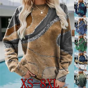 Kvinnors hoodies tröjor kvinnor Autumn Winter Plaid Löst tryck långärmad rund hals tröja avslappnad stor storlek toppar mode lös pullover xs8xl 230220