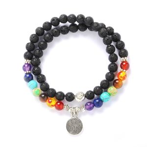 Charm Armbands Tree of Life 6mm Chakra Charms Black Lava Stone Armband Volcano P￤rlor Aromaterapi Essential Oil Diffuser f￶r kvinnor DHHXE