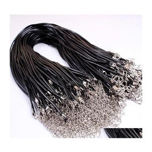 Chains Necklace Rope 45Cm Chain Lobster Clasp 2Mm Black Wax Leather Thread For Diy Necklaces Jewelry Accessories Drop Delivery Pendan Dhivv