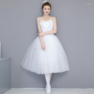 Scenkläder 2023 Vuxen romantisk balett tutu repetition övning kjol svan dräkt för kvinnor lång tyllklänning vit färg