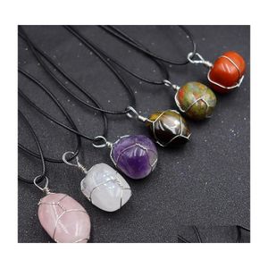 Colares pendentes Irregar redondo colar de pedra natural ametista lapis rosa quartzo de cristal cura para mulheres cair dell dhxnm