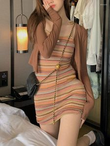 Casual Dresses 2 Piece Dress Set Women Summer Y2K Mini Elegant Crop Tops Blus Fashion Suits BodyCon Sticked Korean 2023