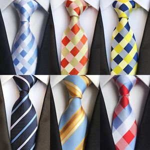 Bow Ties Factory 8cm Tie Plaid checkar randig Jacquard Woven Classic Men Neck Wedding Party Gravatas Groom Silk Nathisebow