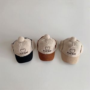 KAPS HATS 3621A Korea Ins Bear Winter Children's Lambswool Lei Feng Sıcak yastıklı Bebek Kulak Boy Beyzbol Rüzgar Yasağı 230220