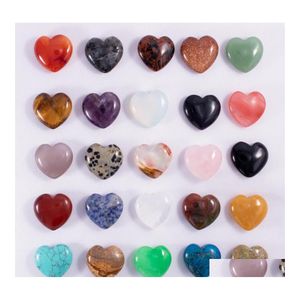Taş 25mm aşk kalpleri doğal kristal zanaat yedi renkli turkuaz gül kuvars çıplak taşlar kalp süslemeleri el kolu ffshop2001 d dhqsw