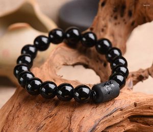 Strand doğal siyah obsidiyen bilezik Budist boncuklar bayanlar erkekler basit moda boncuklu nimet taş iyileştirici takı 10/12mm