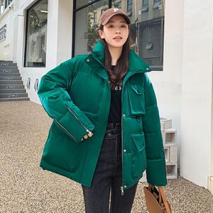 Женские траншеи Coats Winter Short Casual Down Loodded Jackets Женская одежда 2023 Корейские свободные блестящие хлопковые девушки верхняя одежда BD518