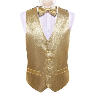 Men's Vests Gold Men Vest Set Fashion Solid Bling V-Neck Waistcoat Casual Fit Novelty Bow-Tie Suit Wedding Party Desinger Barry.Wang