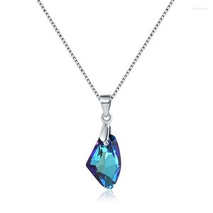 Pendant Necklaces Blue Crystals From Austria Fancy Stone Galactic Vertical Silver Color Chain Collar For Women Daily Jewelry