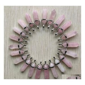 Charms Natural Stone Rose Quartz Shape Point Chakra Pendants For Jewelry Making Wholesale Sier Gold Handmased Craft FFSHOP2001 Drop D DHD5I