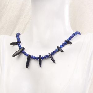 Kedjor vintage natursten 4mm pärlor halsband lång tandpunkt form pärla charm halsband för kvinnor män etinc clavicle chain smycken